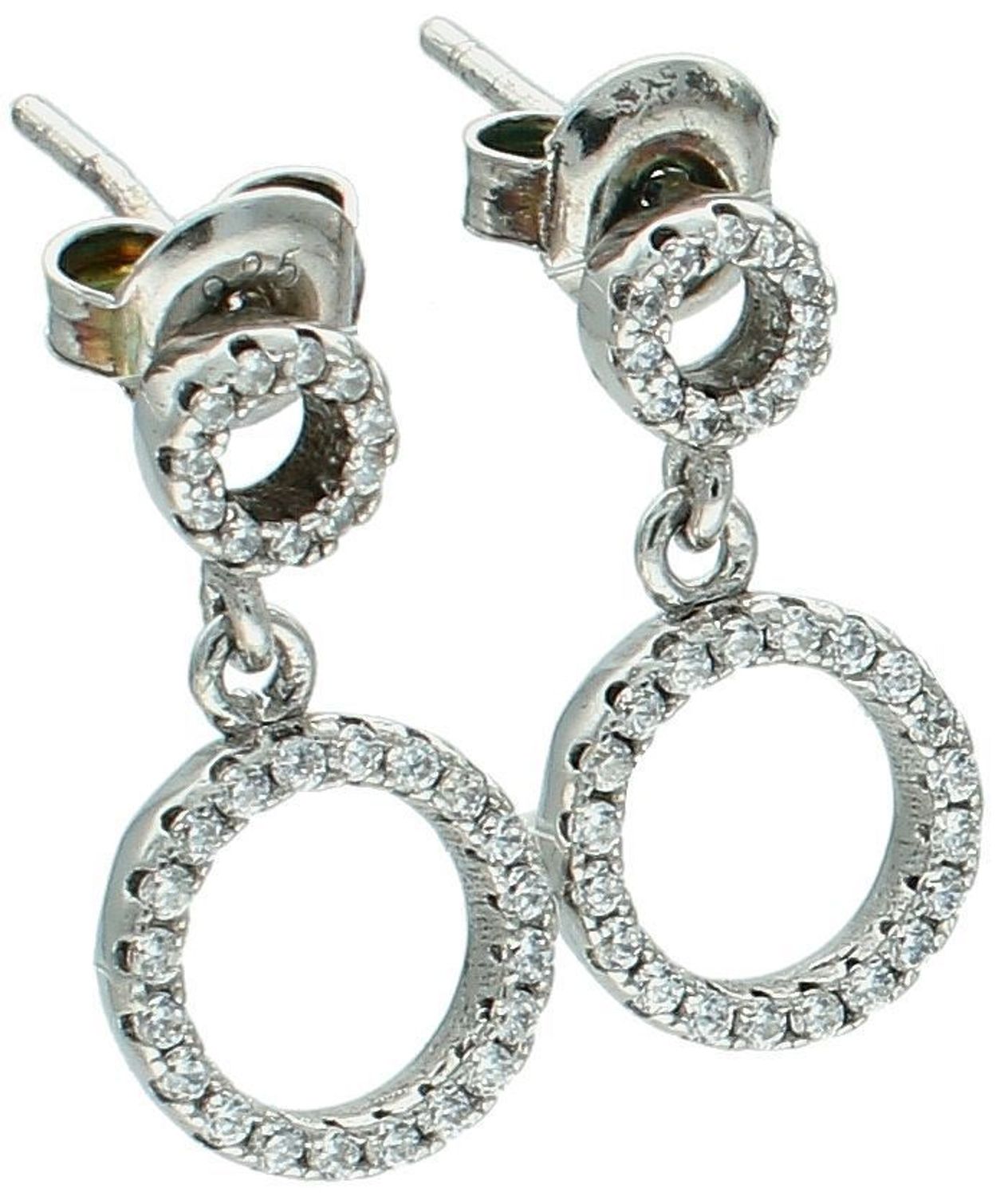 Kolczyki srebrne próba 925 dwa kółeczka wiszące w cyrkonie K 2751.jpg